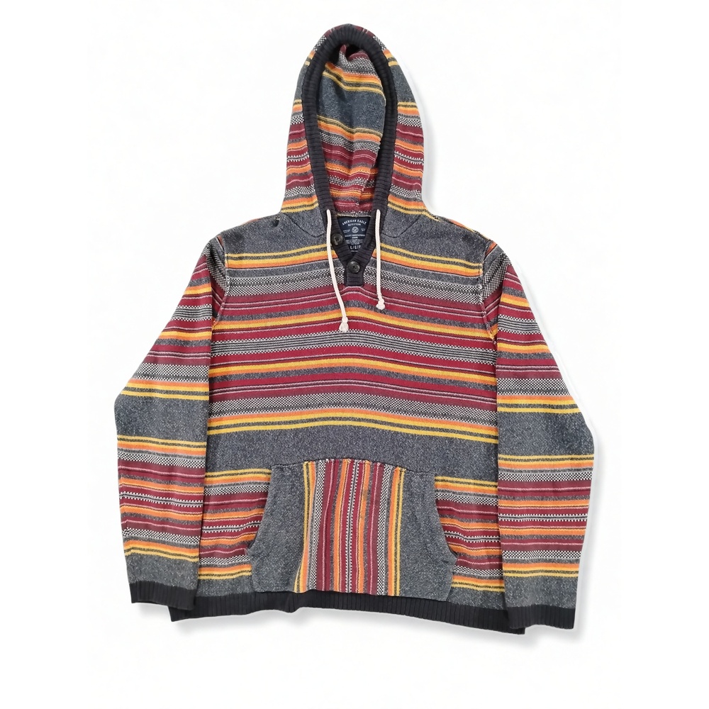 American Eagle Outfitters Striped Knit Pullover Hoodie L Cotton Streetwear Y2K